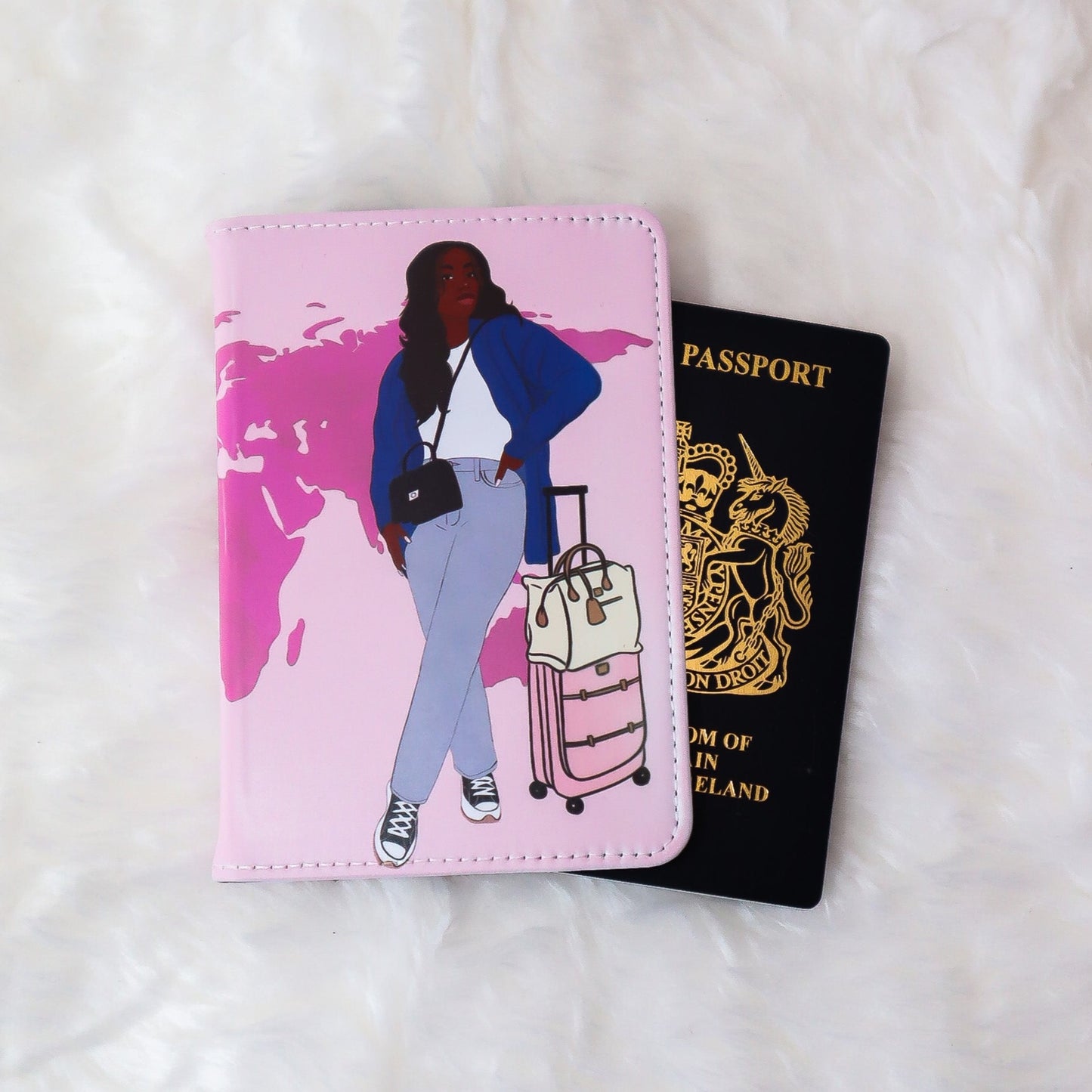 Illustrated black girl passport cover - personalised travel accessory