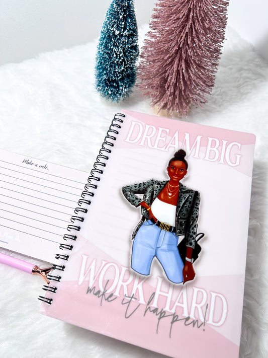 Christmas Gift Contains Personalised Black women illustrated notebook and notepad